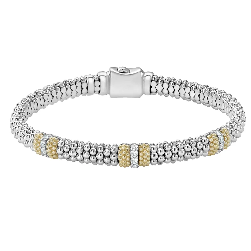 Diamond Caviar Lux  6mm Rope Bracelet in Sterling Silver and 18K Yellow Gold Size Medium