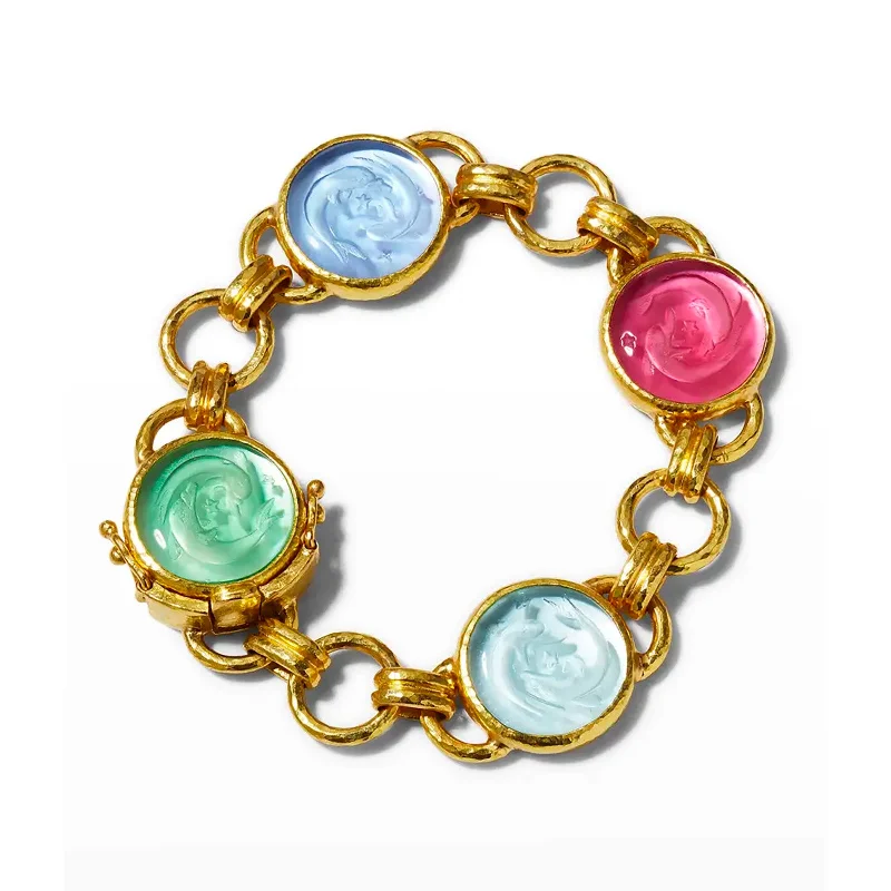 "Dolphin Twins" Pastel Venetian Glass Intaglio Link Bracelet